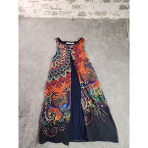 Desigual Multicolor Asymmetrical Maxi Dress - Orange, Navy, Pink, Green